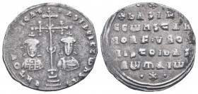 BASIL II and CONSTANTINE VIII. 976-1025 AD. AR Miliaresion . Constantinople mint. Cross crosslet set on pellet on four steps; X at center, • above cre...