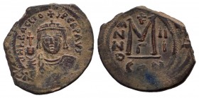 HERACLIUS.610-641 AD. Constantinople.AE Follis. dN hRACLIVS PeRP AVG, crowned and cuirassed or plumed-helmeted and cuirassed bust facing, bearded, hol...