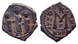 HERACLIUS.HERACLIUS CONSTANTINE and MARTINA.610-641 AD.Cyprus mint.AE Follis.Heraclius, in center, flanked by Martina, on left, and Heraclius Constant...