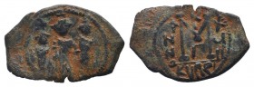 HERACLIUS.HERACLIUS CONSTANTINE and MARTINA.610-641 AD.Cyprus mint.AE Follis.Heraclius, in center, flanked by Martina, on left, and Heraclius Constant...