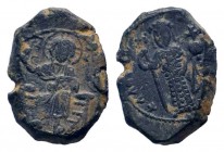 ALEXIUS I COMNENUS.1081-1118 AD. Constantinople mint.AE Tetarteron. Christ enthroned facing, holding gospels and raising hand in benediction, IC-XC ac...