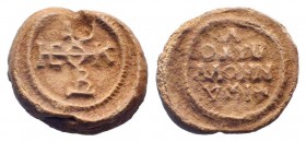 BYZANTINE LEAD SEAL.Circa 8 - 9 th Century.PB Seal. Cruciform invocative monogram / Greek inscription in four lines.very fine.


Weight : 10.8 gr

Dia...