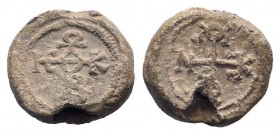 BYZANTINE LEAD SEAL.Circa 8 - 9 th Century.PB Seal. Cruciform invocative monogram / Greek inscription in four lines.very fine.

Weight : 13.6 gr

Diam...