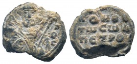 BYZANTINE LEAD SEAL.Circa 8 - 9 th Century.PB Seal. Facing nimbate bust of St Theodore / Greek inscription in three lines.Good fine.

Weight : 6.5 gr
...