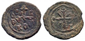 CRUSADERS. Edessa. Richard of Salerno.1104-1108 AD.AE Follis . KЄ - BOHΘ - PIKAP - Δω, in four lines / Jewelled cross with large wedges in angles. Mal...