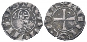 CRUSADERS.Antioch.Bohemund III. 1163-1201. AR Denier.+ BOAИVHDVS, helmeted and mailed head left; crescent before, star behind / + AИTI:OCHIA, cross pa...