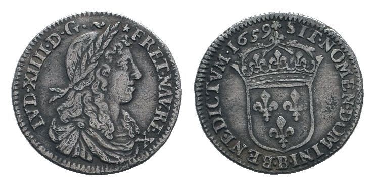 FRANCE. Louis XIV.1643-1715 AD. 1/12 Ecu. 1644 AD. Aix. LVD XIIII D G FR ET NAV ...