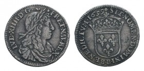 FRANCE. Louis XIV.1643-1715 AD. 1/12 Ecu. 1644 AD. Aix. LVD XIIII D G FR ET NAV REX, Laureate, draped and armored bust right / SIT NOMEN DOMINI BENEDI...