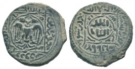 ARTUQIDS..Rukn al-Din Mawdud.1222-1231 AD.Amid mint. AE Dirhem . Amid mint, dated 621 AH. Double-headed eagle facing, with wings displayed; within cir...