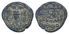 ZANGIDS of SINJAR.Imad al Din Zangid. 1169-1197 AD.Sinjar mint.582 AH.AE Dirham.Double-headed eagle with wings displayed; name and title of Abbasid ca...