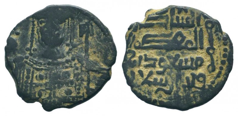 SELJUQ of RUM.Masud I.1116-1156 AD.No Mint & No Date.AE Fals.Enthroned figure, h...