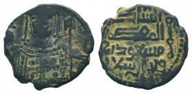 SELJUQ of RUM.Masud I.1116-1156 AD.No Mint & No Date.AE Fals.Enthroned figure, holding globus cruciger / Arabic legend. Izmirlier 1; Album 1192.Very f...