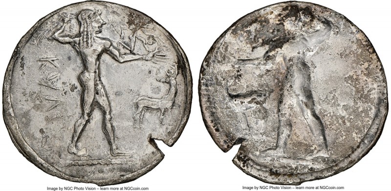 BRUTTIUM. Caulonia. Early 5th century BC. AR stater or nomos (31mm, 7.23 gm, 12h...