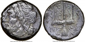 SICILY. Syracuse. Hieron II (ca. 275-215 BC). AE litra (18mm, 8h). NGC Choice VF. Head of Poseidon left, wearing taenia / ΙΕΡ-ΩΝΟΣ/Θ-Φ, trident head, ...