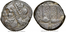 SICILY. Syracuse. Hieron II (ca. 275-215 BC). AE litra (19mm, 12h). NGC Choice VF. Head of Poseidon left, wearing taenia / ΙΕΡΩ-ΝΟΣ, trident head, dol...