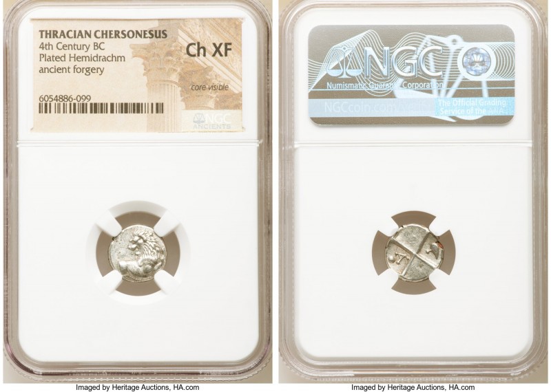 THRACE. Chersonesus. 4th century BC. AR/AE fourree hemidrachm (12mm). NGC Choice...