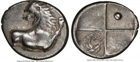 THRACE. Chersonesus. Ca. 4th century BC. AR hemidrachm (14mm). NGC VF. Persic standard, ca. 480-350 BC. Forepart of lion right, head reverted / Quadri...