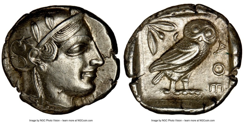 ATTICA. Athens. Ca. 455-440 BC. AR tetradrachm (25mm, 17.17 gm, 1h). NGC AU 5/5 ...