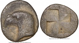 AEOLIS. Cyme. 5th century BC. AR hemiobol (8mm). NGC Choice Fine. Ca. 480-450 BC. K, head of eagle left; pellet at base of neck to left / Quadripartit...