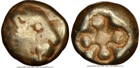 IONIA. Miletus. Ca. 600-550 BC. EL 1/12 stater or hemihecte (7mm, 1.11 gm). NGC VG. Milesian standard. Forepart of lion right with extended foreleg / ...