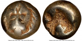 IONIA. Miletus. Ca. 600-550 BC. EL 1/24 stater or myshemihecte (6mm, 0.60 gm). NGC VG. Lion or panther head facing / Irregular incuse punch. SNG Kayha...