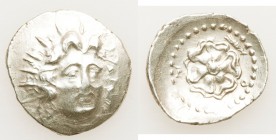 CARIAN ISLANDS. Rhodes. Ca. 40 BC-AD 25. AR drachm (21mm, 3.24 gm, 6h). AU. Radiate head of Helios facing, turned slightly right, hair parted in cente...