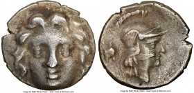PISIDIA. Selge. Ca. 3rd-2nd centuries BC. AR obol (10mm, 12h). NGC XF. Head of gorgoneion facing with flowing hair / Head of Athena right, wearing cre...