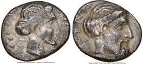 CILICIA. Nagidus. Ca. 410-360 BC. AR obol (9mm, 6h). NGC XF. Head of Aphrodite right, hair gathered in topknot / Laureate head of Dionysus right. Cf. ...