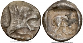 ASIA MINOR. Uncertain mint. Ca. late 6th-early 5th century BC. AR diobol(?) (11mm, 1.34 gm, 1h). NGC XF 4/5 - 3/5. Head of roaring lion right / Hindqu...
