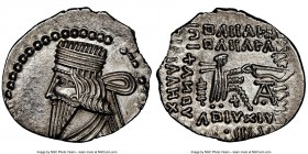 PARTHIAN KINGDOM. Pacorus I (ca. AD 78-120). AR drachm (22mm, 3.42 gm, 12h). NGC MS 5/5 - 3/5, brushed. Ecbatana. Bust of Pacorus left with long point...