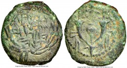 JUDAEA. Hasmoneans. John Hyrcanus I (135-104 BC). AE prutah (14mm, 12h). NGC AU. Yehohanan the High Priest and the Council of the Jews (Paleo-Hebrew),...