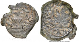 JUDAEA. The Jewish War (AD 66-70). AE prutah (19mm, 5h). NGC Choice XF. Jerusalem, Year 2 (AD 67/8). Year two (Paleo-Hebrew), amphora with broad rim a...