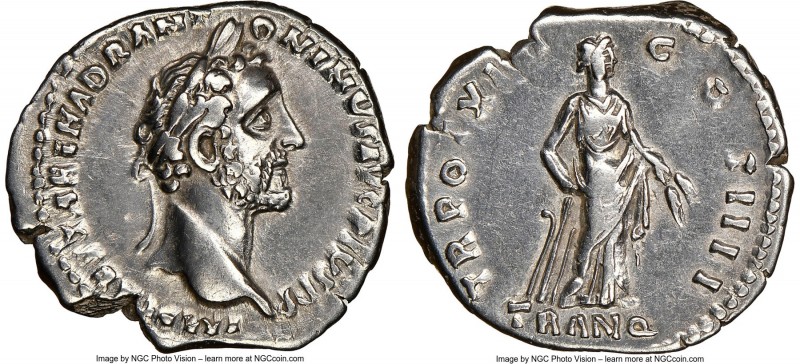 Antoninus Pius (AD 138-161). AR denarius (19mm, 6h). NGC Choice VF, polished. Ro...