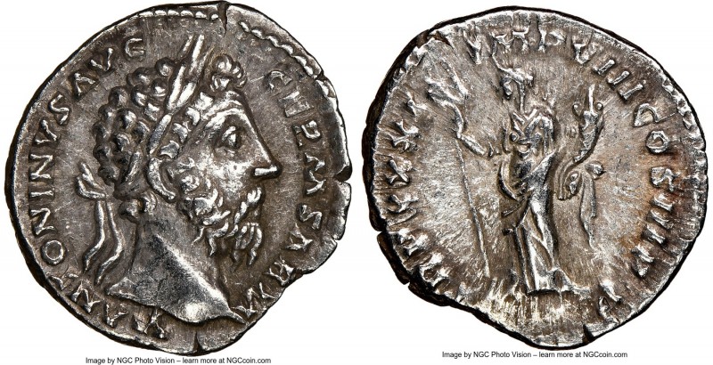 Marcus Aurelius, as Augustus (AD 161-180). AR denarius (19mm, 1h). NGC XF. Rome,...