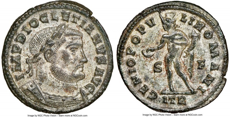 Diocletian (AD 284-305). BI follis or nummus (28mm,9.73gm 7h). NGC Choice AU 4/5...