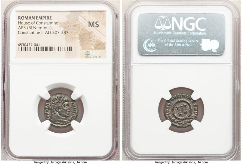 Constantine I the Great (AD 307-337). AE3 or BI nummus (18mm, 11h). NGC MS. Thes...