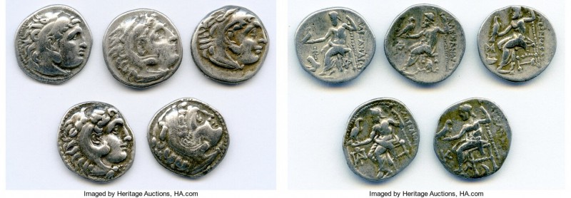 ANCIENT LOTS. Greek. Macedonian Kingdom. Ca. 336-317 BC. Lot of five (5) AR drac...