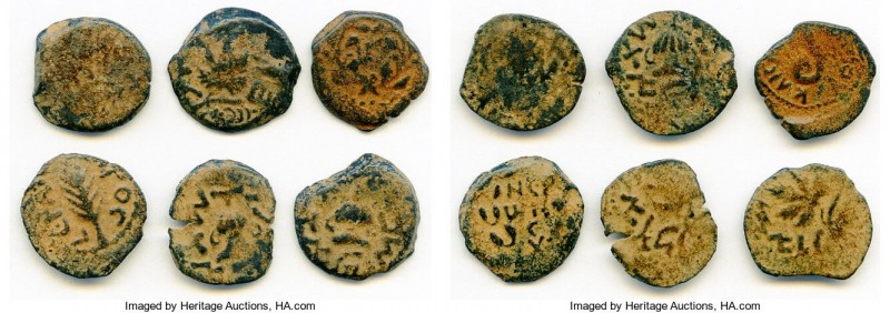 ANCIENT LOTS. Judaea. AD 1st century. Lot of six (6) AE prutahs. Fine. Includes:...