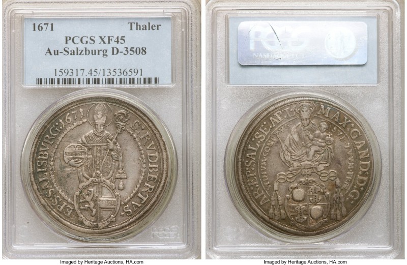 Salzburg. Maximilian Gandolph Taler 1671 XF45 PCGS, KM190, Dav-3508. Arsenic and...