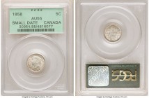 Victoria "Small Date" 5 Cents 1858 AU55 PCGS, London mint, KM2. Accompanied by a substantial mint brilliance despite wisps of handling.

HID09801242...