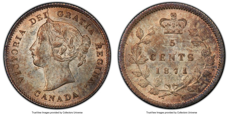 Victoria 5 Cents 1871 MS62 PCGS, London mint, KM2. Demonstrating a near-choice l...