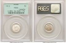 George V 4-Piece Lot of Certified 5 Cents, 1) 5 Cents 1913 - MS64 PCGS, KM22 2) 5 Cents 1917 - MS63 NGC, KM22 3) 5 Cents 1918 - MS63 PCGS, KM22 4) 5 C...