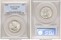 Edward VII 25 Cents 1902 AU58 PCGS, Ottawa mint, KM11. Little actual wear is visible to the devices of this captivation, near Mint State specimen.

...