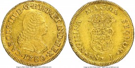 Charles III gold Escudo 1769/7 PN-J AU55 NGC, Popayan mint, KM35, Restrepo-48.10. Only scant wisps of handling inhibit this near-Mint State specimen f...