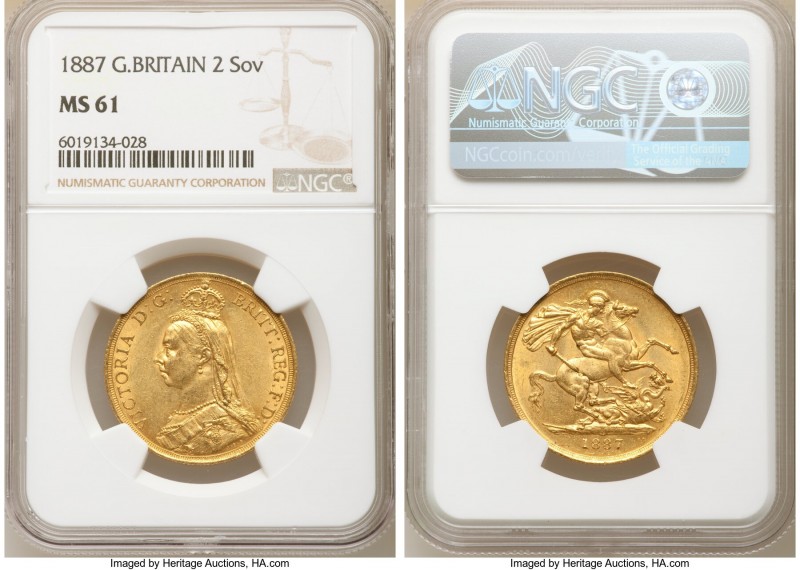 Victoria gold 2 Pounds 1887 MS61 NGC, KM768, S-3865. AGW 0.4710 oz.

HID098012...