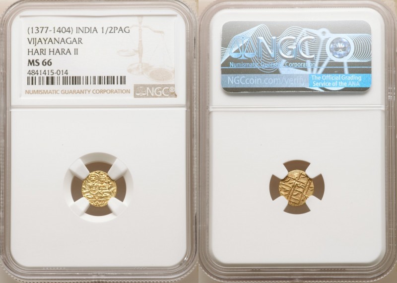 Vijayanagar. Hari Hara II gold 1/2 Pagoda ND (1377-1404) MS66 NGC, Fr-350, Mitch...