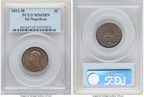 Kingdom of Napoleon. Napoleon 3 Centesimi 1811-M MS65 Brown PCGS, Milan mint, KM-C2.2. Brilliant strike, hickory brown surfaces overlaid with a blue-g...