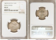 Papal States. Pius IX Pair of Certified Lira NGC, 1) Lira Anno XXI (1867)-R - MS64 2) Lira Anno XXII (1868)-R - MS62 Rome mint, KM1378. Sold as is, no...