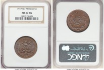 Estados Unidos 5 Centavos 1927-Mo MS67 Brown NGC, Mexico City mint, KM422. Graced by a silver-blue tone on glossy mahogany brown surface as devices ar...