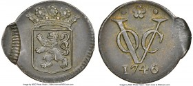United East India Company Mint Error - Double Struck Duit 1746 AU55 Brown NGC, Dordrecht mint, KM70. Holland issue. Darkly patinated and boasts a prom...